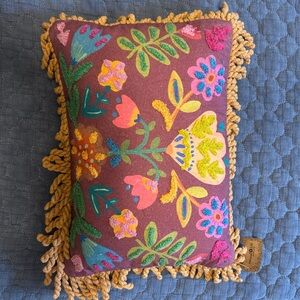 NATURAL LIFE Colorful Floral Pillow with Gold Tassels